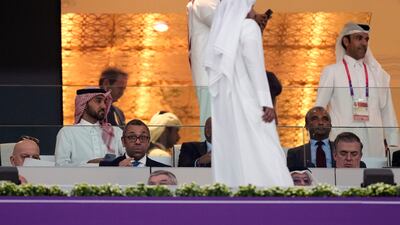 James Cleverly, seated second left, Britain’s Foreign Secretary, at the Al Bayt Stadium, Al Khor, for the opening World Cup match between Qatar and Ecuador. PA