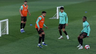 Ruben Dias, Joao Cancelo, Joao Felix and Renato Sanches during training. EPA
