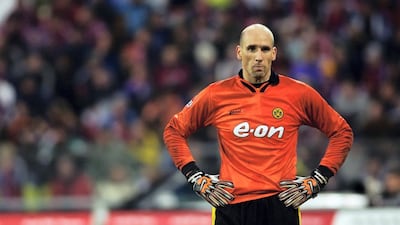 Jan Koller the striker for Borussia Dortmund as substitute goal keeper during the Bundesliga match between FC Bayern Munich and Borussia Dortmund at The Olympic Stadium, Munich, Germany. Getty Images.