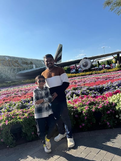 Selvamani Duraimoorthy and his son Niruban flew back to the UAE on March 31. Photo: Selvamani Duraimoorthy