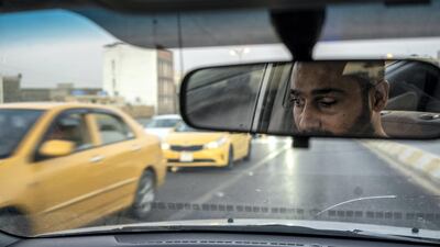 Haider Hasan Alwan a protester who got hit with a tear gas canister in the eye driving his car. Haider Husseini for The National