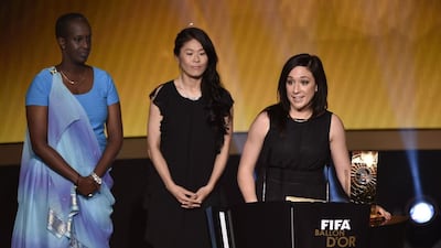 Wolfsburg's German midfielder Nadine Kessler speaks after winning the Women's World Player of the Year award on Monday night at the Ballon d'Or ceremony in Zurich. Fabrice Coffrini / AFP
