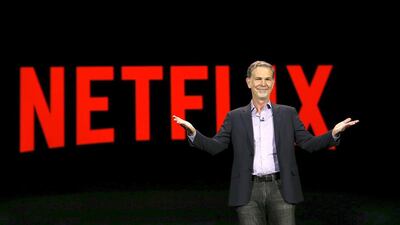 Reed Hastings, co-founder and CEO of Netflix, delivers a keynote address. Steve Marcus / Reuters