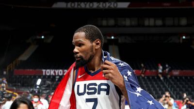 Kevin Durant of Team United States celebrates following their gold medal victory over France.