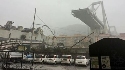 A section of the bridge which collapsed in Genoa. Courtesy Italian Police