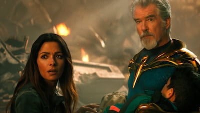 Sarah Shahi, left, plays a rebel leader, and Brosnan's Doctor Fate seems to be a dollar-store version of Doctor Strange.