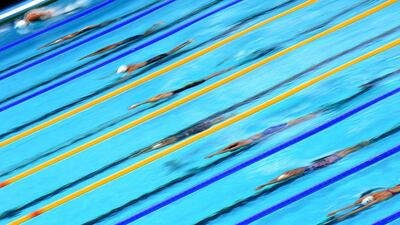 Swimmers compete in the women's 100-metre butterfly at the Fina World Championships at the Kazan Arena on August 2, 2015 in Kazan, Russia. Matthias Hangst/Getty Images