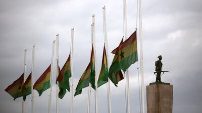 Ghana's national flags fly at half-mast in honour of the late Kofi Annan, former United Nations secretary general and Nobel Peace Prize laureate. Francis Kokoroko / Reuters