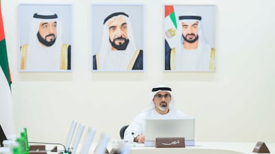 Sheikh Khaled bin Mohamed, Crown Prince of Abu Dhabi and Chairman of the Abu Dhabi Executive Council, chaired the council’s meeting at Al Bateen Palace on Wednesday. Photo: Abu Dhabi Government Media Office