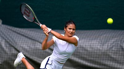 British hope Emma Raducanu during a practice session ahead of Wimbledon on Saturday, June 25, 2022. PA