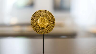 An intricate gold medallion representing the Empress Licinia Eudoxia (422-462). Christopher Pike / The National