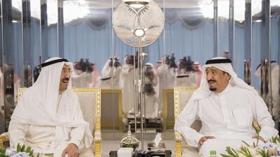 King Salman and Kuwait's Emir Sheikh Sabah in Jeddah on June 6, 2017 to discuss the GCC crisis. Bandar Al Jaloud / Saudi Royal Palace