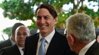 US envoy Amos Hochstein arriving for a meeting with Lebanese Parliament Speaker Nabih Berri in Beirut on Monday. EPA