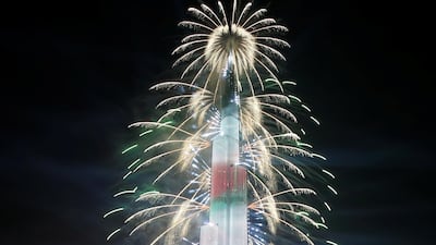 Fireworks illuminate the sky around Burj Khalifa, the tallest building in the world, during New Year's 2019 celebrations in the Gulf emirate of Dubai, United Arab Emirates. EPA
