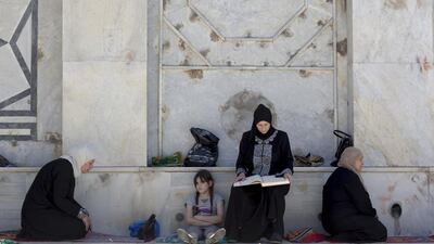 Muslim worshippers praying in Al Aqsa Mosque and the dome of the rock compound during the holy month of Ramadan in the Old City of Jerusalem.