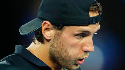 Lucas Pouille reacts during the semi final match. EPA