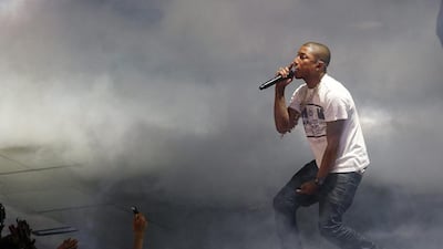 Rapper and singer Pharrell Williams performs during the 63rd NBA All-Star Game. Dan Anderson / EPA