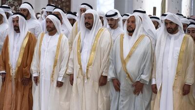 Right to left: Sheikh Ahmed bin Saif, Sheikh Saeed bin Mohammed, Sheikh Mohamed bin Butti, Sheikh Suroor bin Mohammed and Sheikh Saif bin Mohammed. Hamad Al Kaabi / Crown Prince Court - Abu Dhabi