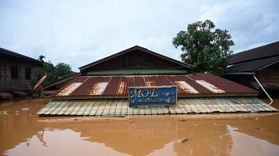 A shop is submerged by floodwaters in Ye township in Mon State, Myanmar. AFP