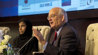 Professor Philip Altbach, Director of the Center for International Higher Education at Boston College, speaks about the internationalization of education during the Education Conference at the Emirates Centre for Strategic Studies and Research. Christopher Pike / The National