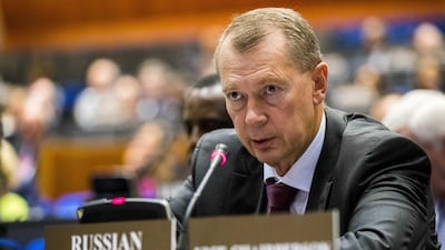Russia's Alexander Shulgin during an extraordinary session of member states of the Organisation for the Prohibition of Chemical Weapons in The Hague, Netherlands. EPA
