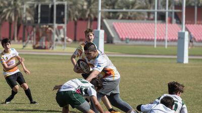 Gems World Academy (GWA) secured a place in the U19 competition at the Dubai Rugby Sevens for the first time this term. Antonie Robertson / The National