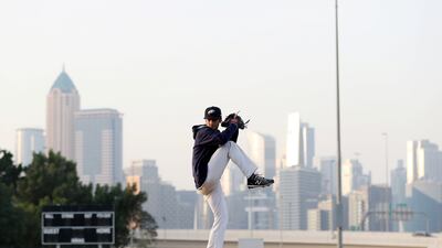 Duthie pitching in Dubai before his move to Canada. Chris Whiteoak / The National