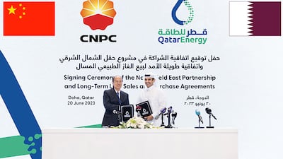 Saad Al-Kaabi, Qatar’s Minister of State for Energy Affairs, and president and chief executive of QatarEnergy, signed the agreement with Dai Houliang, chairman of CNPC. Photo: QatarEnergy