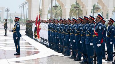 The Malaysian King is given an official welcome reception at Al Watan Palace on Thursday. Courtesy Sheikh Mohamed bin Zayed Twitter