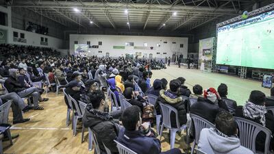 Palestinian football fans in Gaza watch Palestine play Syria in the Asian Cup on Sunday January 6 2018. Mustafa Majed for The National