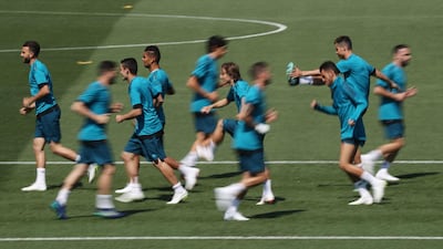 Real Madrid players go through their paces ahead of the Uefa Champions League final. Sergio Perez / Reuters