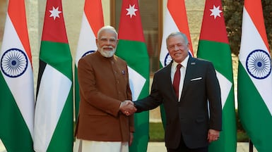 Jordan's King Abdullah II met Indian Prime Minister Narendra Modi at Al Husseiniya Palace. AFP
