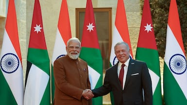 Jordan's King Abdullah II met Indian Prime Minister Narendra Modi at Al Husseiniya Palace. AFP