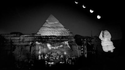 The Grateful Dead play at the pyramids in Egypt on September 16, 1978. Photo: Adrian Boot / Retro Archive