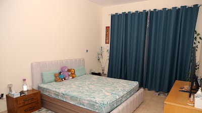 The bedroom. Facilities in the building include three restaurants and two grocery stores