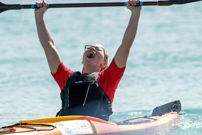 Irina Egorova takes the win in the first round of women's kayaking. Victor Besa / The National