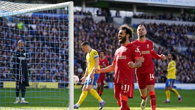 20. Another stunning season for Mohamed Salah as he notches Premier League goal No 20 in the 2-0 win at Brighton on March 12. PA