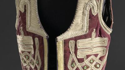 Velvet, braid, plastic, cotton and metal vest worn by Jimi Hendrix. Courtesy Collection of the Smithsonian National Museum of African American History and Culture.