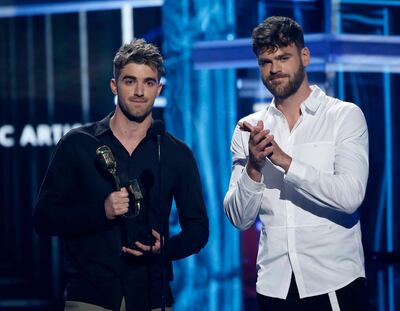 2018 Billboard Music Awards - Show - Las Vegas, Nevada, U.S., 20/05/2018 - The Chainsmokers accept the Top Dance/Electronic Artist award for 'Memories...Do Not Open.' REUTERS/Mario Anzuoni