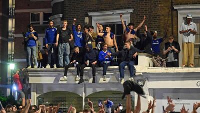 Chelsea supporters celebrate in streets surrounding their Stamford Bridge stadium in London their Champions League victory. AFP