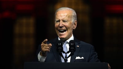President Joe Biden speaks outside Independence Hall, the birthplace of the US Constitution, on Thursday. AFP