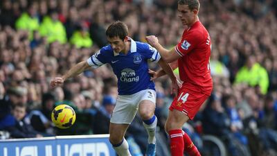 Leighton Baines broke his right toe against Liverpool on Saturday. Alex Livesey / Getty Images