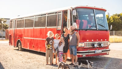 The Conrad family, aka the Worldschooling Nomads, have been living in a red bus since 2018. All photos: Cecile Conrad