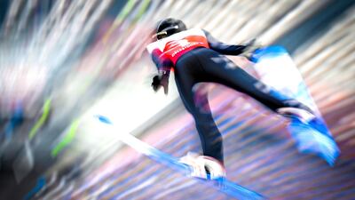 Gaermany's Cindy Haasch competes in the ski jumping at the FIS Nordic World Ski Championships 2021 in Oberstdorf, Germany, on Saturday, February 27. EPA