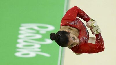Aly Raisman of USA on the vault during the women’s gymnastics individual all-around final at the 2016 Rio Olympics at Rio Olympic Arena on August 11, 2016 in Rio de Janeiro, Brazil. Kai Pfaffenbach / Reuters