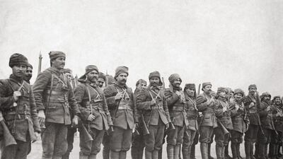 Turkish troops on parade at Gallipoli during World War I, circa 1915. Photo by FPG/Hulton Archive/Getty Images