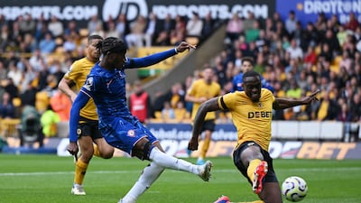 Noni Madueke of Chelsea scores his team's fifth goal. Getty Images