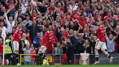 Cristiano Ronaldo celebrates scoring Manchester United's second goal against Newcastle. PA