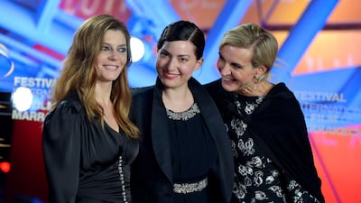 French actress Chiara Mastroianni, French director Rebecca Zlotowski and French producer Melita Toscan du Plantier attend the screening of 'It Must Be Heaven' at the 18th annual Marrakech International Film Festival, in Marrakech, Morocco, on Wednesday, December 4, 2019. EPA
