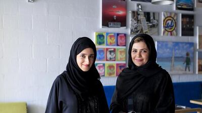 Home chef Maitha Khoory, left, and Maha Al Mazrouei, the owner of the Mellow Yellow Bakeshop and Cafe in Uptown Mirdif in Dubai. Sarah Dea / The National